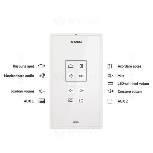 Post suplimentar de interior audio Electra Smart ATM.0S403.ELW04, 4 fire, tastatura tactila iluminata, sticla securizata, alb