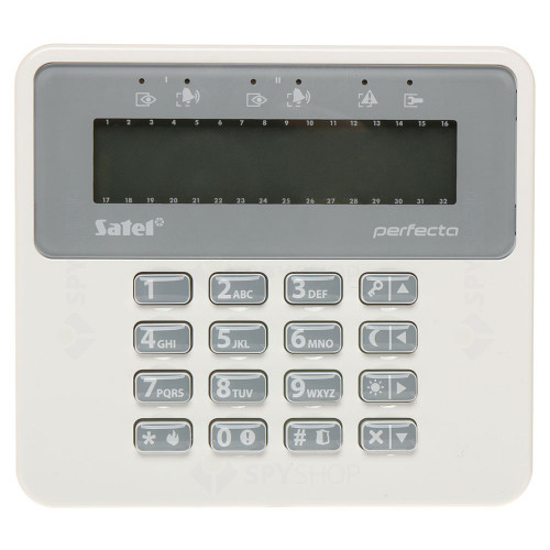 Tastatura LCD wireless Satel PRF-LCDM-WRL, RF 200 m, 3 butoane functionale, taste dedicate, buzzer