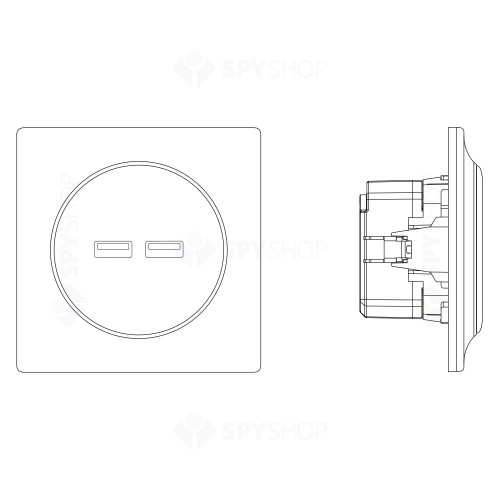 Priza dubla Fibaro Walli N USB Outlet FGWU-021, 2 iesiri, 5VDC, 2400 mA, alb