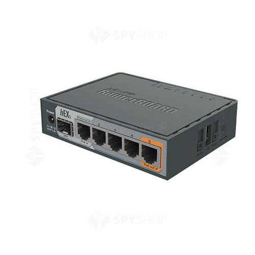 Router MikroTik hEX S RB760IGS, 5 porturi, 10/100/1000Mbps, port SFP, PoE pasiv