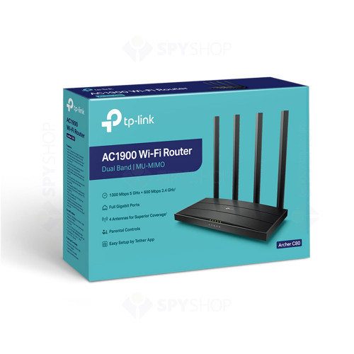 Router wireless Gigabit Dual Band TP-Link ARCHER C80, 5 porturi, 1900 Mbps