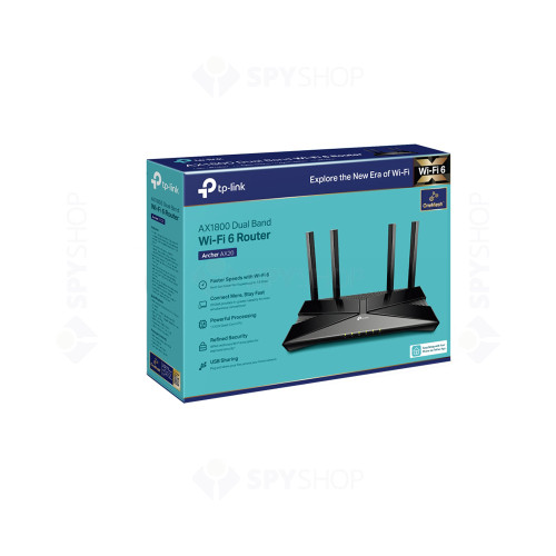 Router wireless Gigabit Dual-Band TP-Link ARCHER AX20, 5 porturi, 1201 Mbps, 2.4 GHz/5Ghz, Wi-Fi6