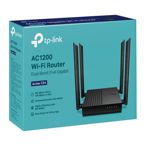 Router wireless Gigabit Dual Band TP-Link Archer C64, 5 porturi, 1267 Mbps