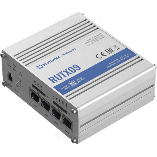 Router industrial IP Teltonika RUTX09, Dual SIM, GSM, 4G, GPS, Ethernet, 10/100/1000 Mbps