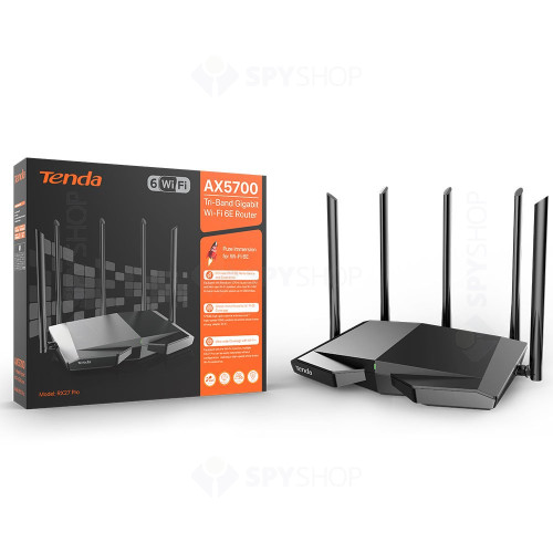 Router wireless tri-band Gigabit Tenda RX27 PRO, 2.456 GHz, 5665 Mbps, WiFi6, 4 porturi