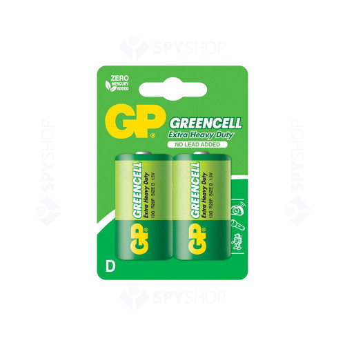 Set 2 baterii R20P GreenCell GP15A-BU, marime D, 1.5 V