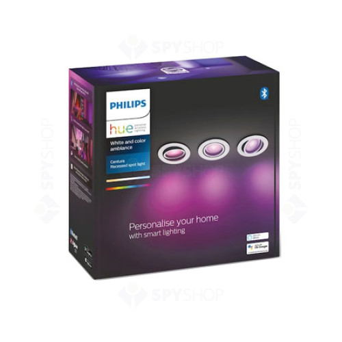 Set 3 spoturi incastrate LED RGB inteligente Philips Hue Centura, Dimabile, 3x5.7W, 1050 lm, 2000-6500K