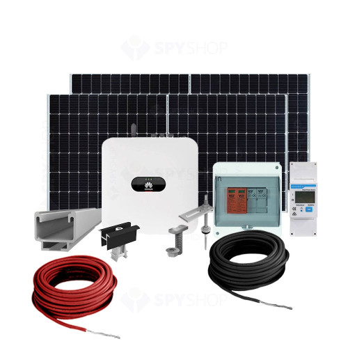 Sistem fotovoltaic complet 3 kW, invertor Monofazat Hibrid si 7 panouri Canadian Solar, 120 celule, 455 W, pe structura de metal
