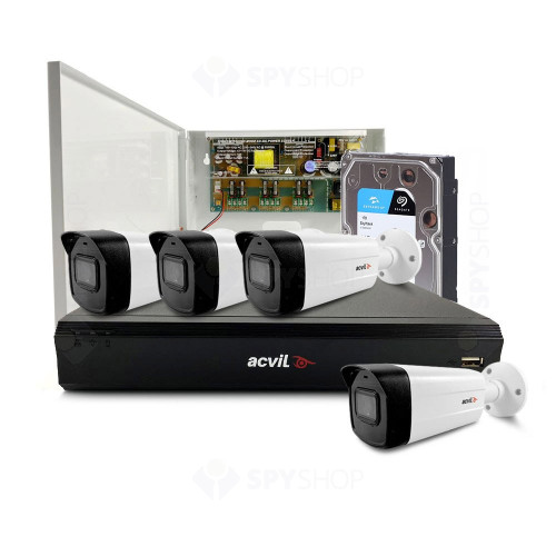 Sistem supraveghere exterior middle Acvil Pro ACV-M4EXT40-4K, 4 camere, 4K, IR 40 m, 2.8 mm, audio prin coaxial