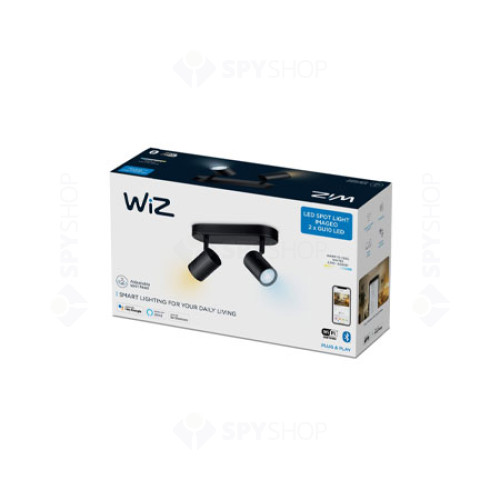 Spot inteligent WiZ Imageo, Dimabil, Wi-Fi, Bluetooth, 2x4.9W, 690 lm, 2700-6500K, Negru