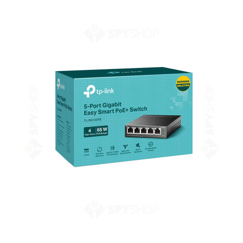 Switch 5 porturi Gigabit TP-Link TL-SG105PE, 10 Gbps, PoE+, fara management