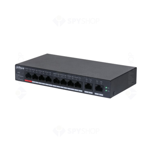 Switch cu 10 porturi Gigabit Dahua CS4010-8GT-110, 8 porturi PoE, 2 SFP, 10/100/1000 Mbps, cu cloud management