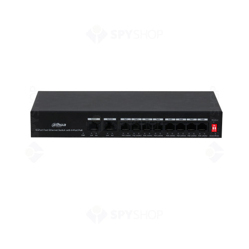 Switch cu 10 porturi Dahua PFS3010-8ET-65, 2000 MAC, 2 Gbps, fara management, 250 m, PoE