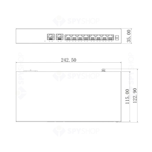 Switch cu 10 porturi Dahua PFS3010-8ET-65, 2000 MAC, 2 Gbps, fara management, 250 m, PoE
