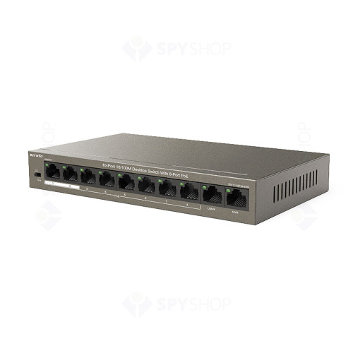 Switch cu 10 porturi Tenda TEF1110P-8-63W, 1.6 Gbps, 1.48 Mpps, 1000 MAC, PoE, fara management