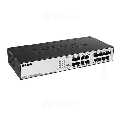 Switch cu 16 porturi D-Link DGS-1016D, 32 Gbps, 23.81 Mpps, 8.000 MAC, 1U, fara management