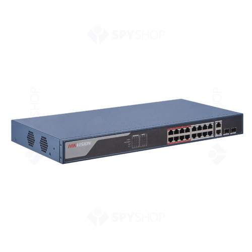 Switch cu 16 porturi Hikvision DS-3E1318P-EI, 7.2 Gbps, 5.3568 Mpps, 16.000 MAC, PoE, cu management