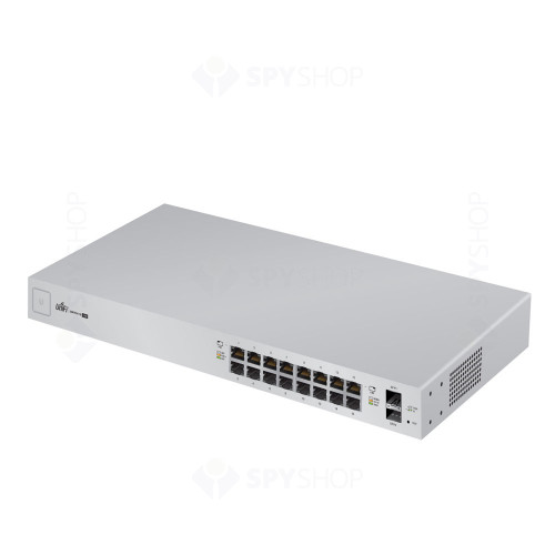 Switch cu 16 porturi PoE Gigabit Ubiquiti US-16-150W, 36 Gbps, 2 porturi SFP, PoE+/PoE pasiv