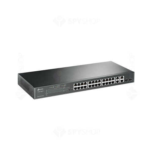 Switch cu 24 de porturi TP-Link T1500-28PCT(TL-SL2428P), 4 porturi PoE+, 8000 MAC, 12.8 Gbps