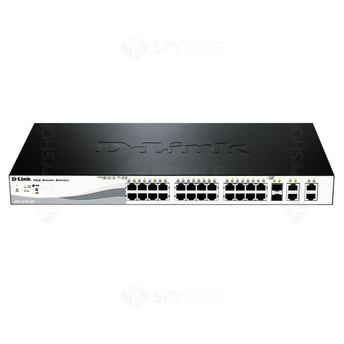 Switch cu 24 porturi D-Link DES-1210-28P, 12 Gbps, 9.5 Mpps, 8.000 MAC, 2 porturi SFP, PoE, cu management
