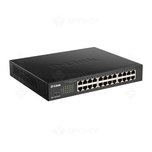 Switch cu 24 porturi D-Link DGS-1100-24PV2, 48 Gbps, 35.71 Mpps, 8.000 MAC, PoE, cu management