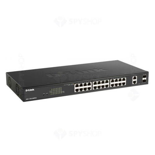 Switch cu 24 porturi D-Link DGS-1100-26MPV2, 2 porturi Combo GE/SFP, 52 Gbps, 38.69 Mpps, PoE, cu management