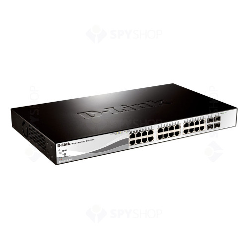 Switch cu 24 porturi D-Link DGS-1210-28P, 4 porturi SFP, 56 Gbps, 41.7 Mpps, 16.000 MAC, 1U, PoE, cu management