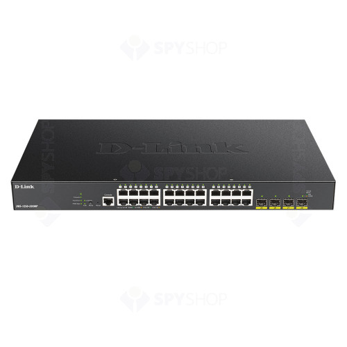Switch cu 24 porturi D-Link DGS-1250-28XMP, 128 Gbps, 95.25 Mpps, 16.000 MAC, 4 porturi SFP, PoE, cu management