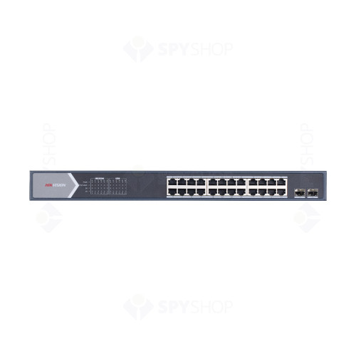Switch cu 24 porturi Gigabit Hikvision DS-3E0526P-E/M, 2 porturi SFP, 52 Gbps, 38.688 Mpps, 8.000 MAC, PoE, fara management
