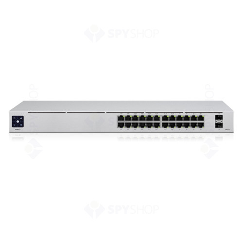 Switch cu 24 porturi Gigabit Ubiquiti UniFi USW-24-POE, 52 Gbps, 2 porturi SFP, 1U, PoE, cu management