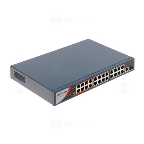Switch cu 24 porturi Hikvision DS-3E0326P-E/M(B), 1 port SFP, 8.8 Gbps, 6.547 Mpps, 4.000 MAC, PoE, fara management