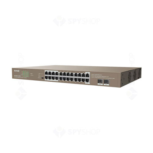 Switch cu 24 porturi Tenda TEG1126P-24-410W, 2 porturi SFP, 48 Gbps, 35.7 Mpps, 8.000 MAC, PoE, fara management