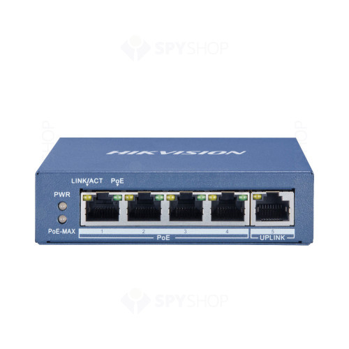 Switch cu 4 porturi PoE Hikvision DS-3E0505P-E, 2000 MAC, 1 Mbps, fara management