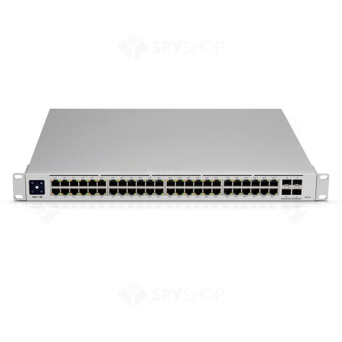 Switch cu 48 porturi Ubiquiti UniFi USW-PRO-48-POE, 176 Gbps, 4 porturi SFP+, 1U, PoE++, cu management