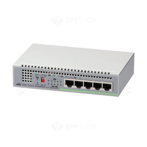 Switch cu 5 porturi Allied Telesis AT-GS910/5-50, 10 Gbps, 7.4 Mpps, 2.000 MAC, fara management