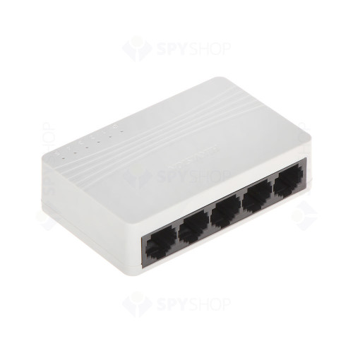 Switch cu 5 porturi Hikvision DS-3E0105D-E, 100 Mbps, 0.744 Mpps, 1.000 MAC, plug and play