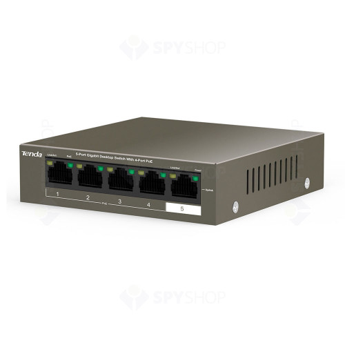 Switch cu 5 porturi Tenda TEG1105P-4-63W, 10 Gbps, 7.44 Mpps, 2000 MAC, PoE, fara management