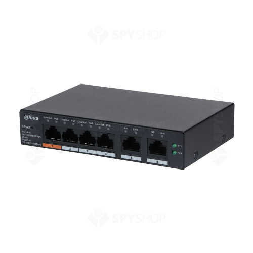 Switch cu 6 porturi Dahua CS4006-4GT-60, 4 porturi PoE Gigabit, 2 SFP, 10/100/1000, cu cloud management 