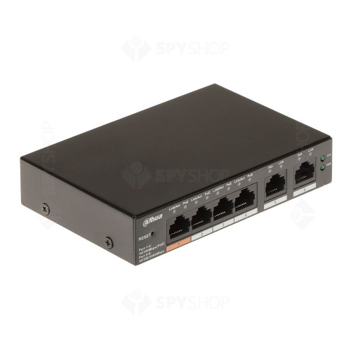 Switch cu 6 porturi Dahua CS4006-4ET-60, 4 porturi PoE 10/100 Mbps, 2 porturi SFP Gigabit, cu cloud management