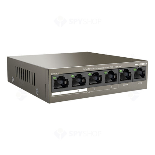 Switch cu 6 porturi IO-COM F1106P-4-63W, 1.2 Gbps, 0.89 Mpps, 1000 MAC, PoE, fara management