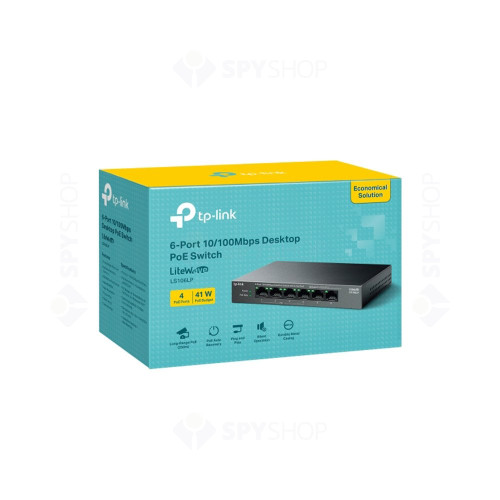 Switch cu 6 porturi TP-Link LS106LP, 1.2 Gbps, 0.8928 Mpps, 250 m, plug&play, PoE