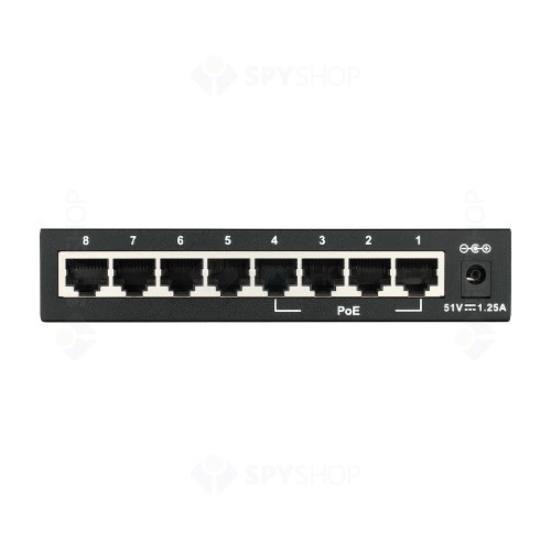 Switch cu 8 porturi D-Link DES-1008PA, 1.6 Gbps, 200 Mbps, 1000 MAC, fara management