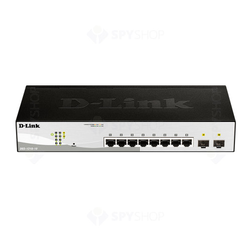 Switch cu 8 porturi D-Link DGS-1210-10, 2 porturi SFP, 20 Gbps, 14.88 Mpps, 8.000 MAC, 1U, cu management