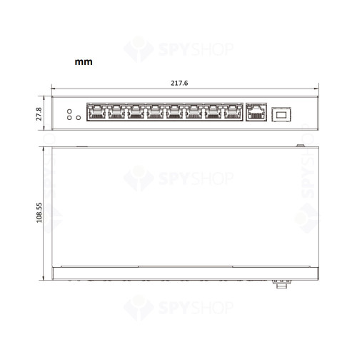 Switch cu 8 porturi Gigabit Hikvision DS-3E0510P-E/M, 1 port SFP, 20 Gbps, 14.88 Mpps, 4.000 MAC, PoE, fara management