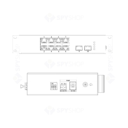 Switch cu 8 porturi Gigabit Hikvision DS-3T0510HP-E/HS, 2 porturi Hi-PoE, 2 porturi SFP, 20 Gbps, 14.88 Mpps, 4.000 MAC, fara management