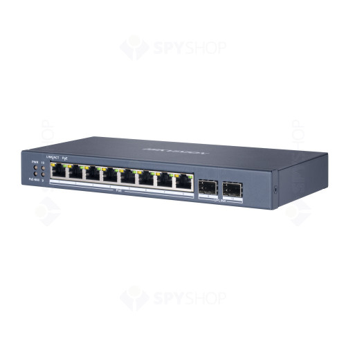 Switch cu 8 porturi Hikvision DS-3E1510P-SI, 20 Gbps, 14.88 Mpps, 8.000 MAC, PoE, cu management