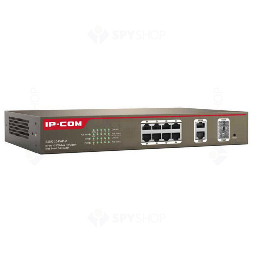 Switch cu 8 porturi IP-COM S3300-10-PWR-M, 5.6 Gbps, 2 SFP, fara management