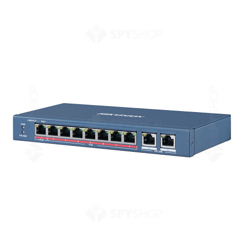 Switch cu 8 porturi PoE Hikvision DS-3E0310HP-E, 16000 MAC, 4.166 Mbps, fara management