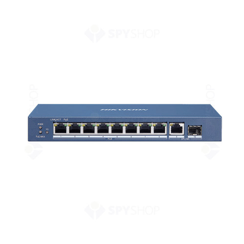 Switch cu 8 porturi PoE Hikvision DS-3E0510P-E, 4000 MAC, 14.88 Mbps, fara management