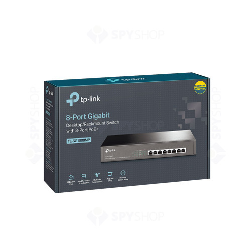 Switch cu 8 porturi PoE+ TP-Link TL-SG1008MP, 4000 MAC, 16 Gbps